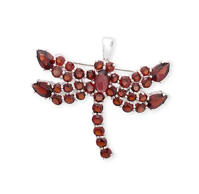 Vintage Sterling Red Bohemian Garnet Gemstone Dragon Fly Pendant Brooch Necklace • $59