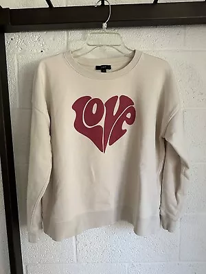 NWOT J. Crew Sweatshirt Womens SIZE M Ivory French Terry Pullover Love Heart • $27.99