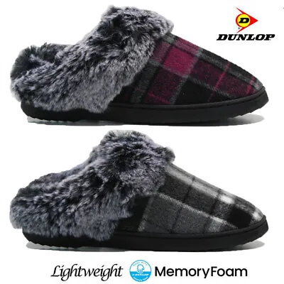 Ladies Dunlop Memory Foam Slippers Winter Warm Comfort Slip On Mules Shoes Size • £9.95