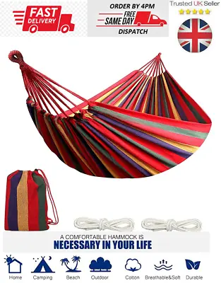 Premium Hammock Garden Camping Canvas Lightweight Hang Bed Outdoor Travel Swing • £11.99