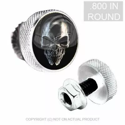 2 Silver KNURLED Billet License Plate TAG Frame Fastener Bolts BLACK SKULL FACE • $9.77