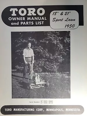 TORO 18 21 Sport Lawn 1950 Walk-Behind Gas Power Reel Mower Owner & Parts Manual • $84.84