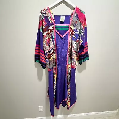 Vintage MAGGIE SHEPHERD Women’s Purple Multi India Print Elephant Disco Dress L • $48