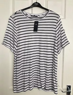 NEW M&S Ladies Black/White Striped Longline Top Size 20 • £9