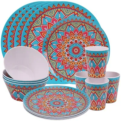 Melamine Dinner Set Camping Picnic Beakers Plates Bowl Tumbler Moroccan Design • £28.19