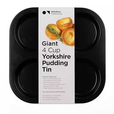 Pro Extra Large Yorkshire Pudding Tray 4 Hole 10cm Pudding Tin Non-Stick Black • £14.99