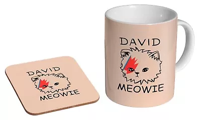 David Bowie Meowie Funny - Coffee / Tea Mug And Coaster Gift Set • £9.99