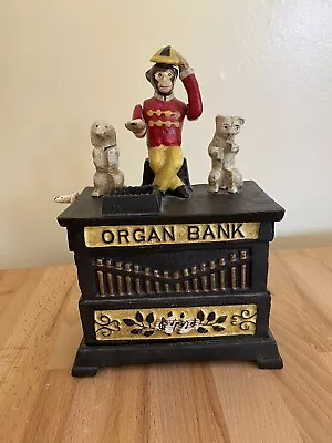 VTG 1882 KYSER & REX CAST IRON MONKEY W/ DANCERS ORGAN MECHANICAL BANK (no Plug) • $94.99