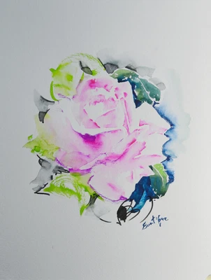 $25 • Buy EUNTIQUE - Original Pink Rose Flower Painting By American Artist EUNTIQUE