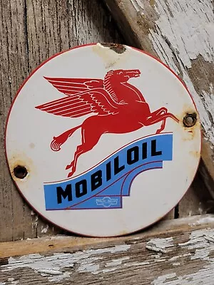 Vintage Mobil Porcelain Sign 6  Garage Advertising Round Oil Gas Station Service • $129.67