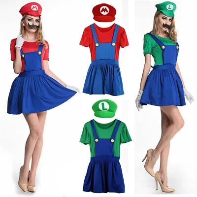 Kids Boys Girls Super Mario Luigi Fancy Dress Party Outfits Dungraess Costume • £10.99