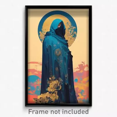 Movie Art Poster - Woman Feeling Delighted Crazy Blue Cloak (Retro Film Print) • $24.99