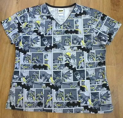 DC Comics Batwoman Gray Black 100% Cotton Nursing Scrub Top Women Size Medium  • $10.79