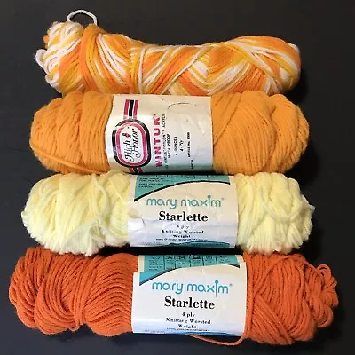 Vintage Acrylic Yarn Lot Orange Yellow Full & Partial Skeins Orlon Wintuk Read • $7.98