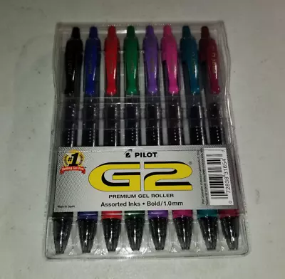 Pilot G2 Premium Retractable Gel Ink Pen Assorted Ink 1mm 8/Pack New #31654 • $14.99