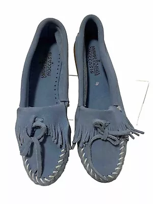 Minnetonka Women’s Moccasins Blue Suede Slip On Driving Shoes Size 8 • $25.51