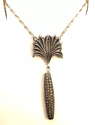 Designer Mignon Faget 925 Sterling Silver Diamond Acanthus Leaf Pendant Necklace • $425