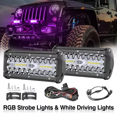 Pair 6.5  LED Work Light Bar RGB Halo Ring Chasing Strobe Driving FOG Wiring Kit • $54.88