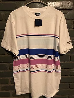 Vintage Stussy Shirt Blue Mens Medium Made In USA Striped Shirt With Tag 90s NWT • $22.50