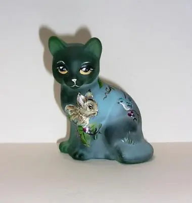 Fenton Glass Emerald Green Bunny Buddy Bluebird Sitting Cat Ltd Ed #1/31 Kibbe • $179.50