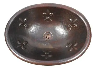 Rustic Copper 19  Oval Copper Bath Sink Fleur De Lis Design With 19-Hole Grid • $199.95