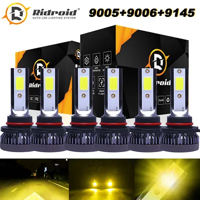 6PCS 3000K Yellow 9005 9006 9145 Combo LED Headlight High Low Beam+ Fog Lights • $20.98