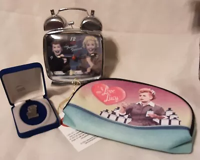 3 Pcs. I Love Lucy Memorabilia Fort Pewter Pin Wind-Up Alarm Clock Cosmetic B • $30