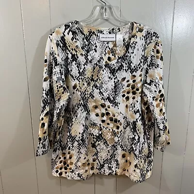 Alfred Dunner Beige Multi Snake Print 3/4 Sleeve Beaded Casual T Shirt Top M • $18.99