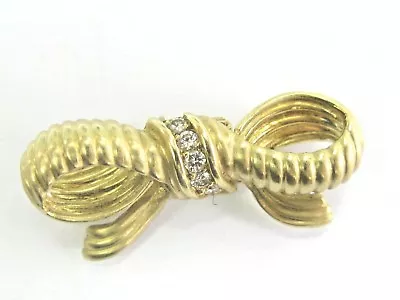 Judith Ripka 18Kt Diamond Ribbon Yellow Gold Brooch .25Ct • $1350