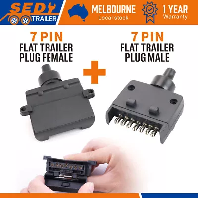$14.03 • Buy 7 Pin Flat Trailer Plug Male & Female Socket Set Caravan Boat Adaptor Connector