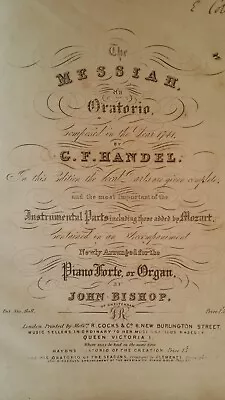1841 Bound Sheet Music Score - Handel Messiah Oratorio Piano Organ - John Bishop • £35