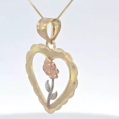10K Real Gold Tri Color Rose Heart Charm With Box Chain • $166.89