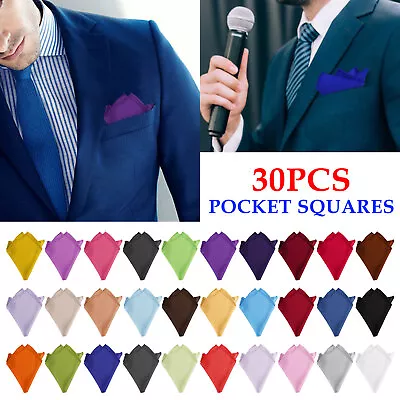 30PCS Mens Handkerchiefs Solid Color Set Handkerchief Hanky Silk Pocket Square • $14.48