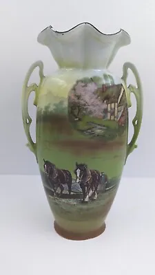 Antique Victoria Austria Porcelain Vase W/ Horses Double Handled C1904-18 • $62.99