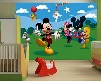 Kids Room Wall Mural Photo Wallpaper 141x100 Inch Green Mickey Mouse Disney • £64.99