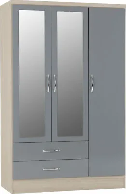 £258.29 • Buy Nevada Grey 3 Door 2 Drawer Mirrored Wardrobe