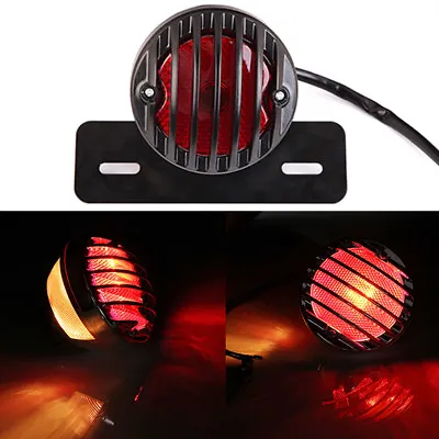 Black Motorcycle Ribbed Round Tail Brake Light For Harley Custom Bobber Chopper • $24.57