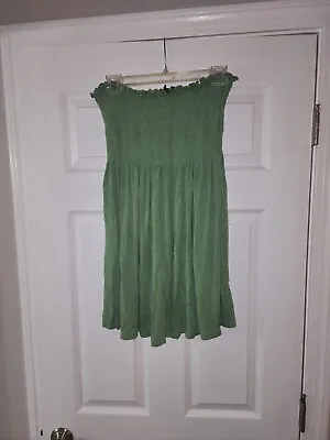 Vintage Cha Cha Vente Womens Tunic Shirt Dress XL Green Smocked Strapless Top Tu • $24.99