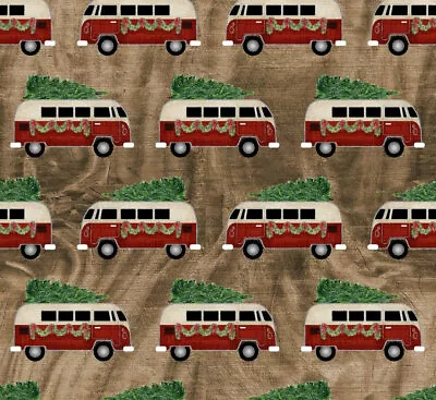 Christmas Red Volkswagen Rustic Kombi Van Quilting Sewing Cotton Fabric FQ • $6.75