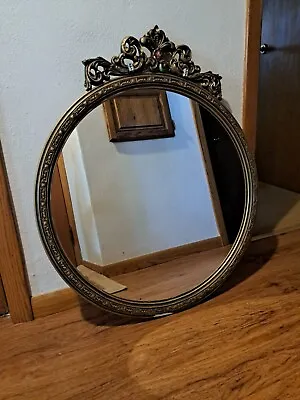 Vintage Wood Carved Gold Gesso Framed Mirror Round Rococo Style 31  X 26  • $200