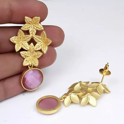 Indian Matt Gold Plated Flower Design Ruby Studs Earrings Women Jewelry Gift Set • $11.99