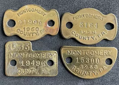 Vtg 30's/50's/60's Montgomery Co PA Dog License Tax Tag Lot Of 4 - Old Exonumia • $9.95