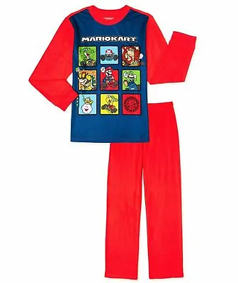 Super Mario Kart Basic Fleece Pajamas Sleepwear Boys PJ Set 4-5 6-7 8 Or 10-12 • $13.99