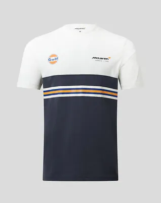£33 • Buy McLaren F1 X Gulf, Core Printed Stripe T Shirt, Snow White, Official Merchandise