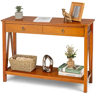 Costway Console Table W/  Open Shelf &Drawer Modern Sofa Side Table Cherry • $109.99
