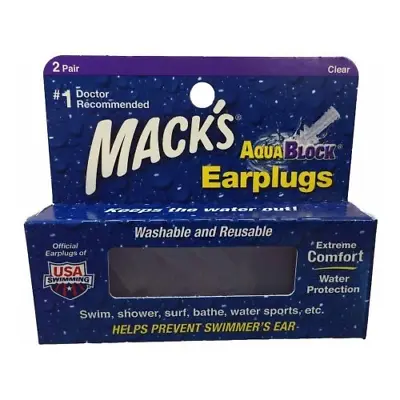 Mack's Earplugs Aqua Block Washable & Reusable Extreme Comfort & Clear 2 Pair • $9.06