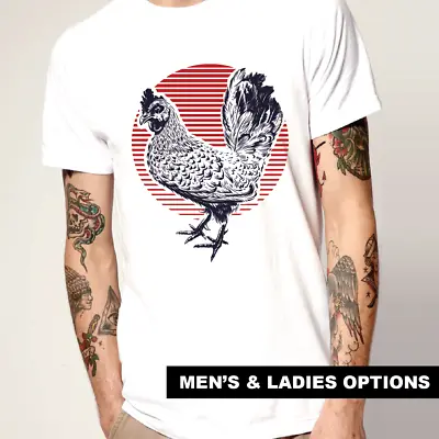 Cool T-Shirts VINTAGE ROOSTER Retro Sun Chicken Farm Crazy Lady T-Shirt Mum Gift • $48.95