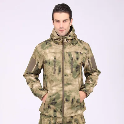 Airsoft Men's Soft Shell Tactical Jacket Military Camo Casual Coat Hiking Hooded • £44.39