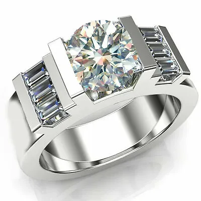 3.31 Ct Vvs1 Near White Round Moissanite Wedding Men's Ring 925 Silver Size 9 • $1.52