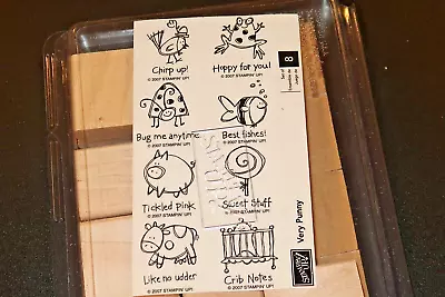 2007 Stampin Up Very Punny 8 Rubber Stamps  NEW! Cow Pig Ladybug Fish Frog Bird • $12
